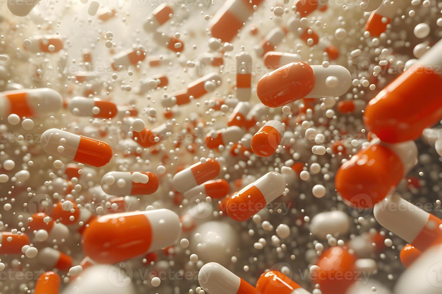 Medications in Motion Capsules Floating in Dynamic Healthcare Concept photo