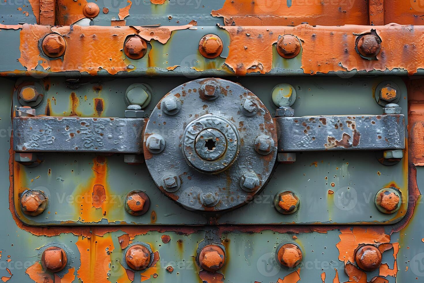 Industrial Weathered Metal Machinery with Rusty Bolts and Rivets photo