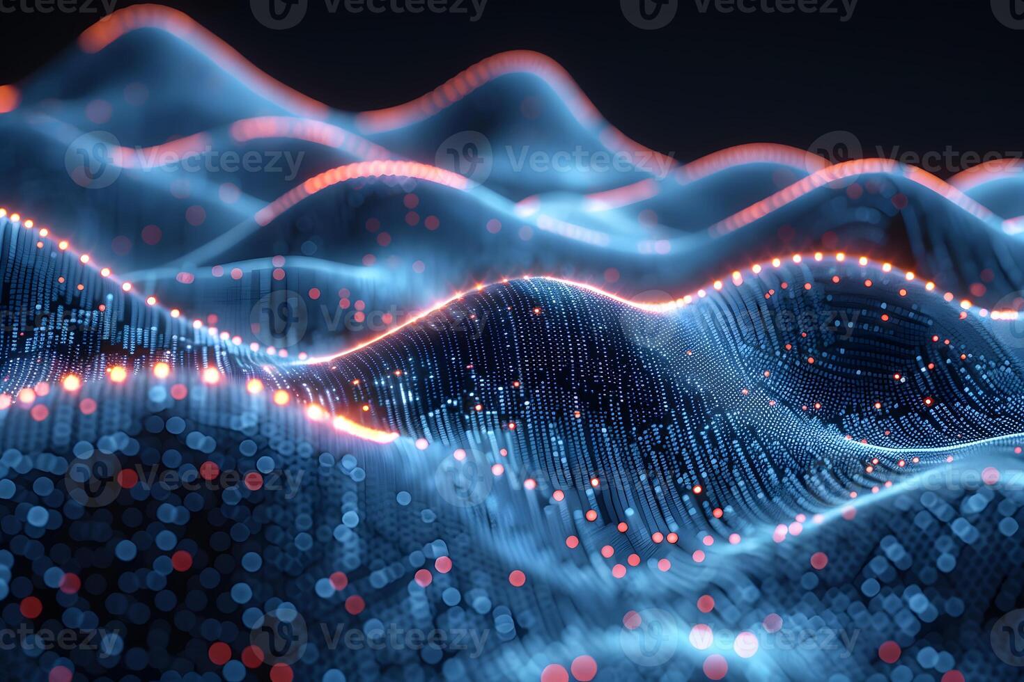 Futuristic Digital Landscape with Glowing Dots and Waves for Technology and Innovation photo