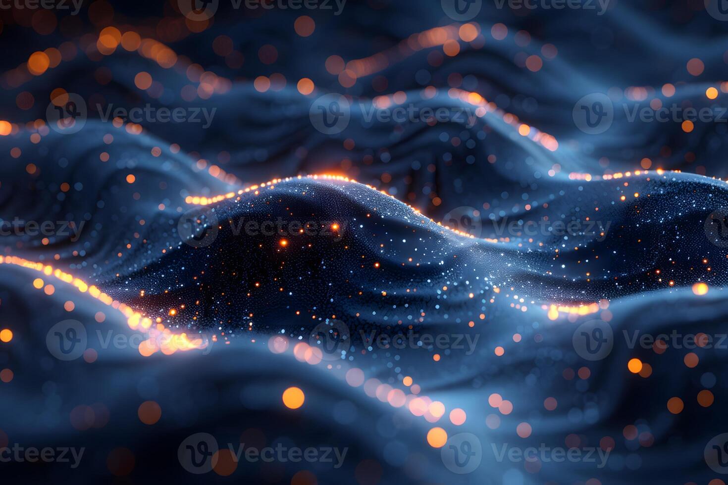 Abstract Digital Landscape Representing Data Waves with Glowing Particles for Technology Concepts photo