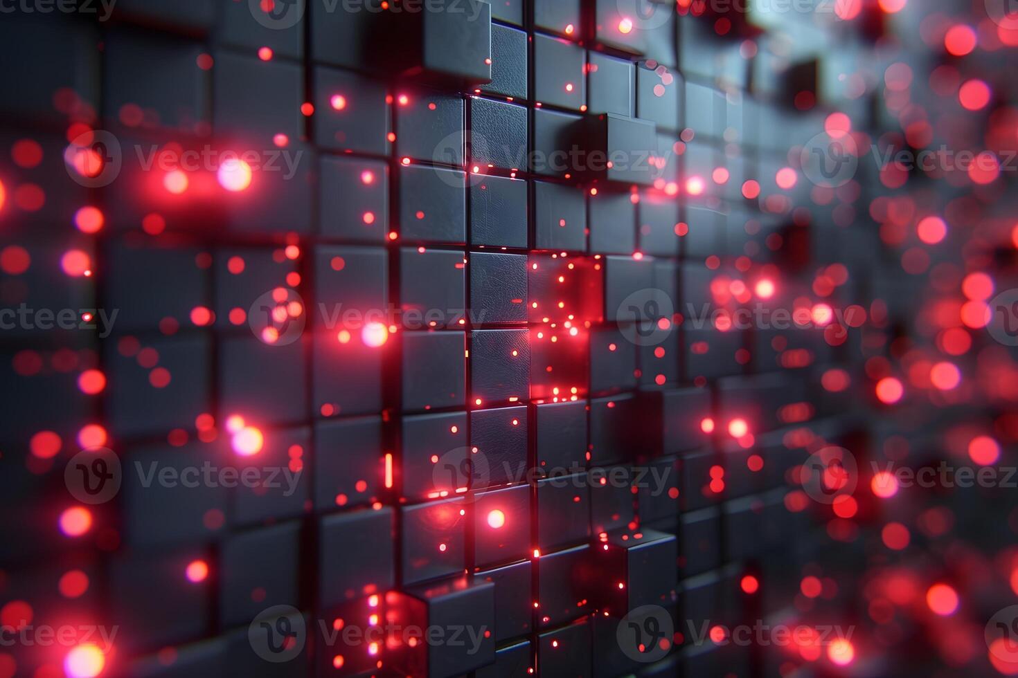 Futuristic Digital Abstract with Red Glowing Cubes for Modern Design and Technology Themes photo