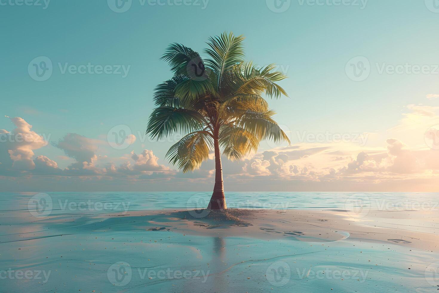 Tranquil Sunset at Tropical Island with Lone Palm Tree photo
