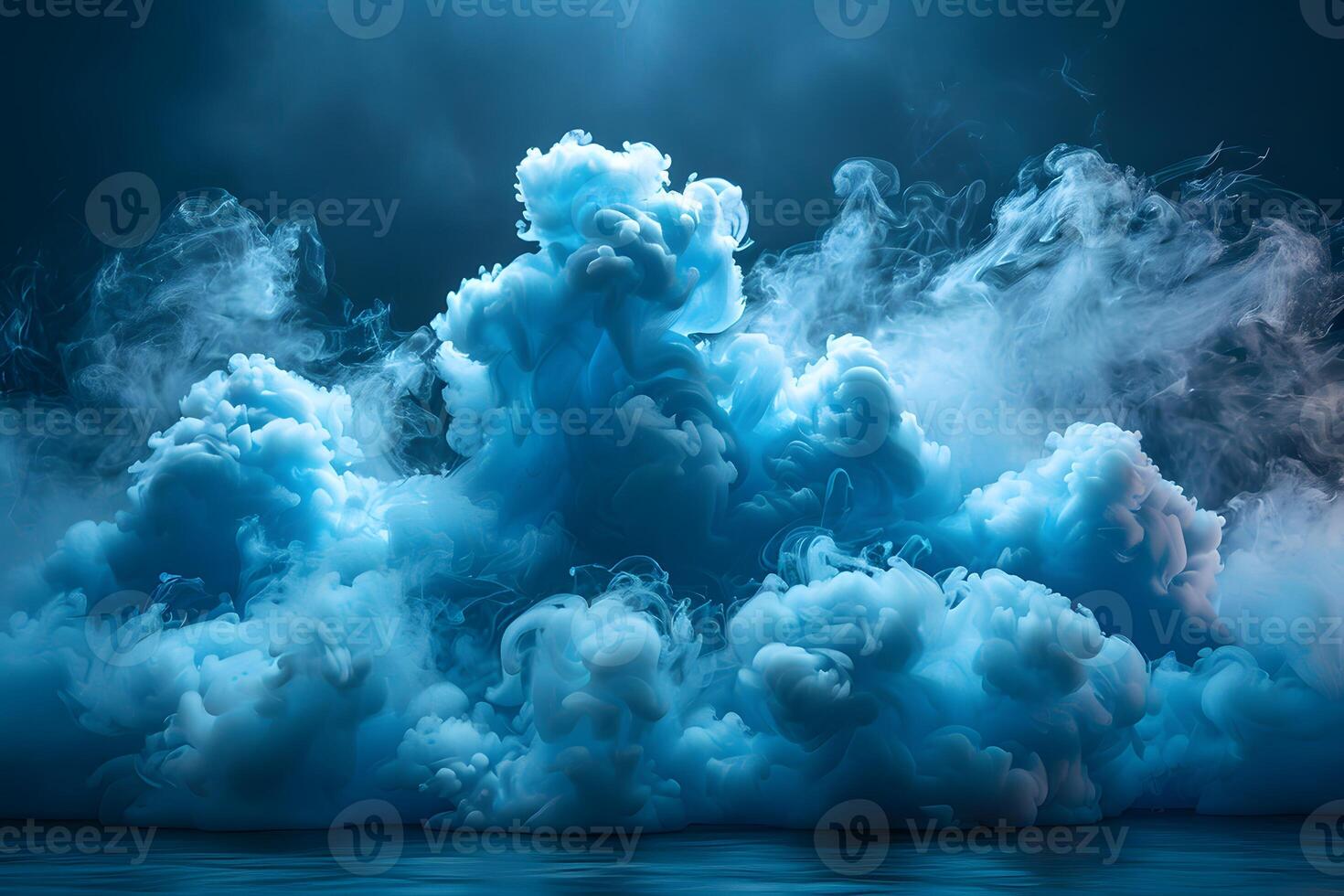 Ethereal Blue Smoke Clouds over Dark Waters Abstract Dreamy Scene for Art and Design photo