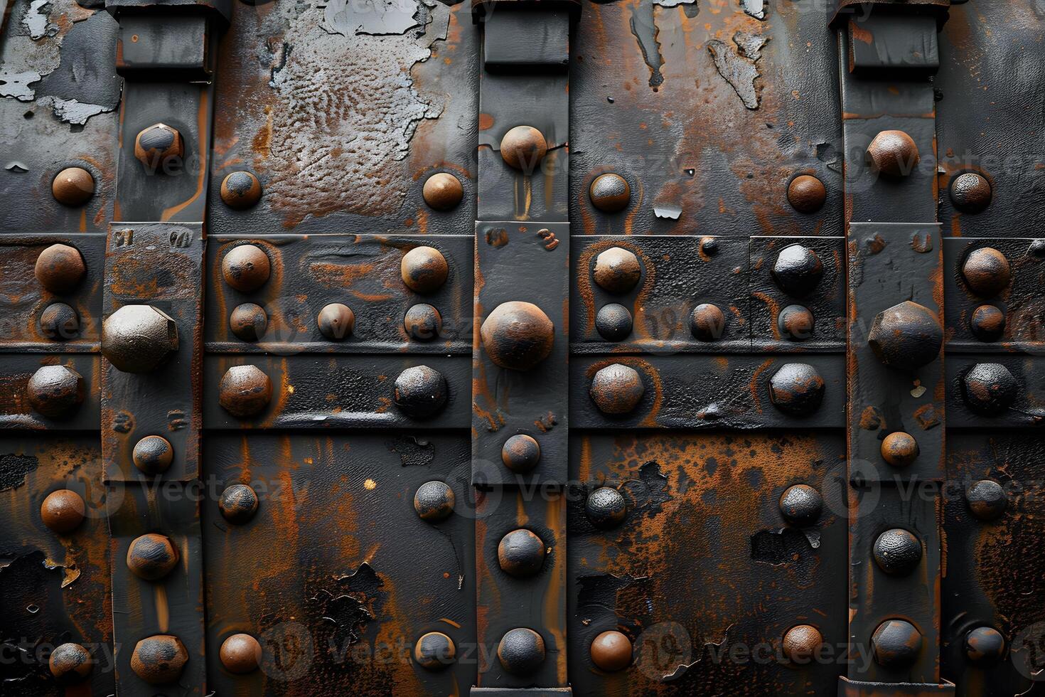 Antique Iron Door with Detailed Rusty Metal Studs for Industrial Design Concepts photo