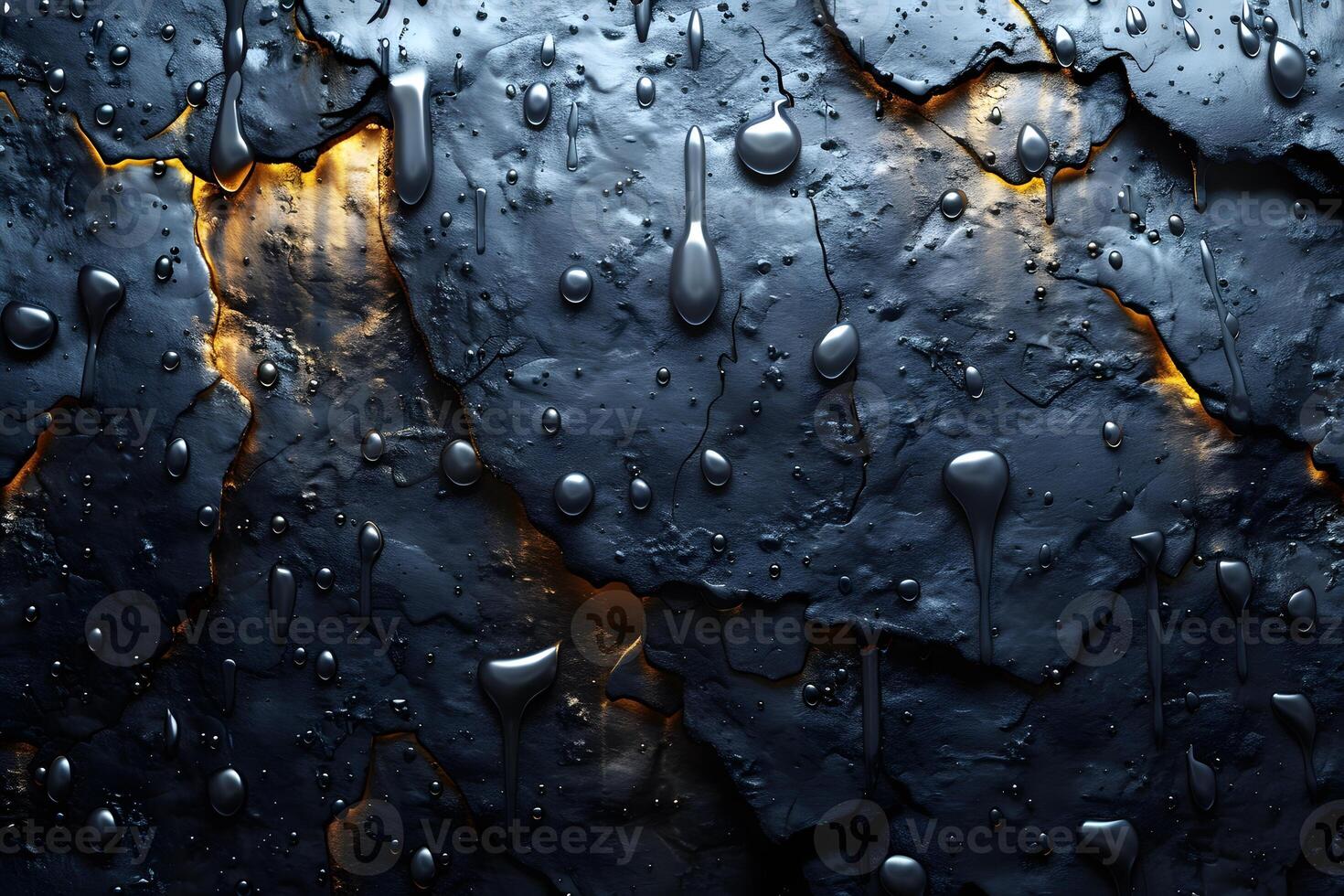 Abstract Dark Metallic Surface with Liquid Droplets and Fiery Accents for Modern Design photo