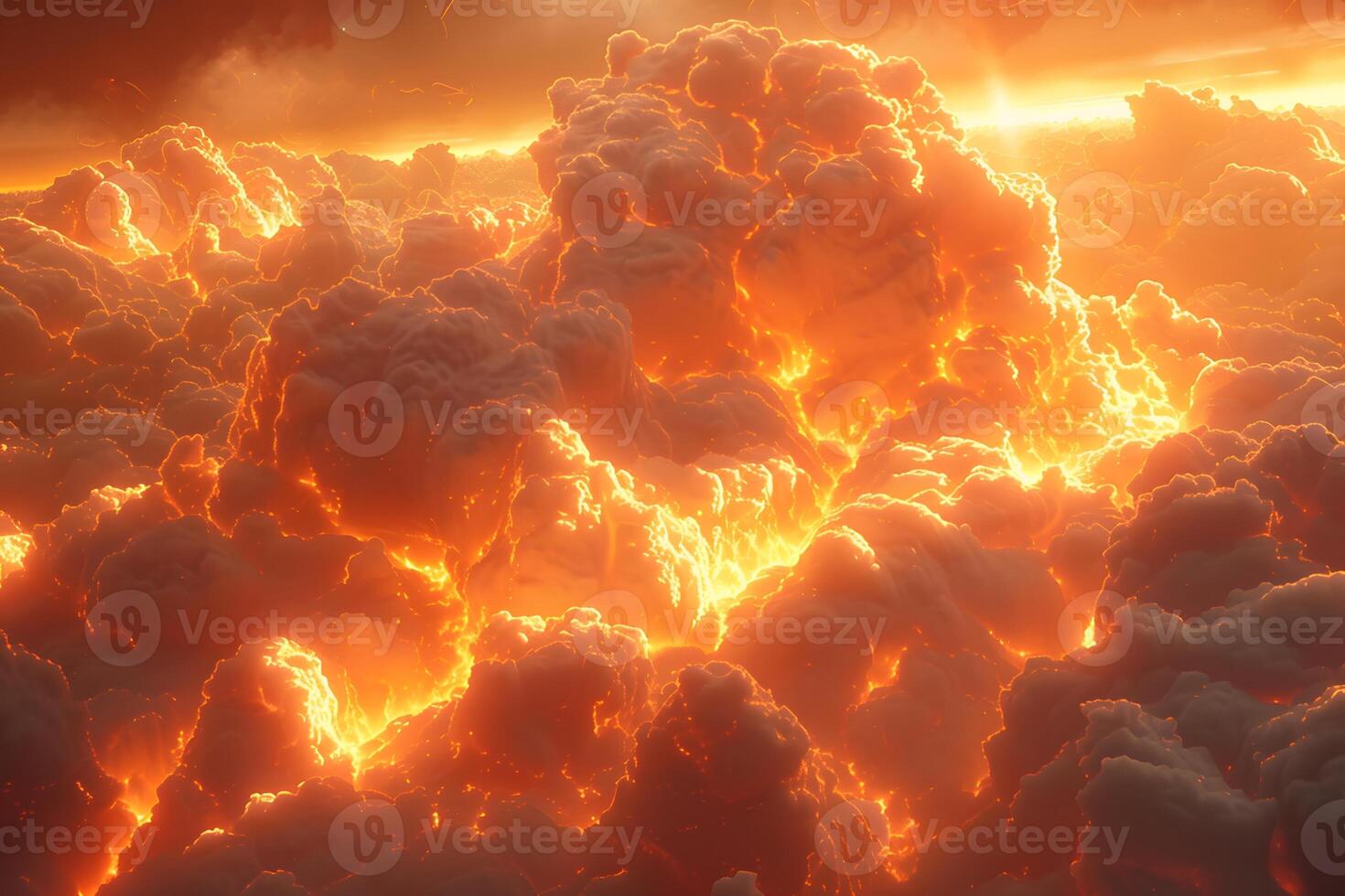 Surreal Fiery Cloudscape with Dramatic Sunset Glow photo