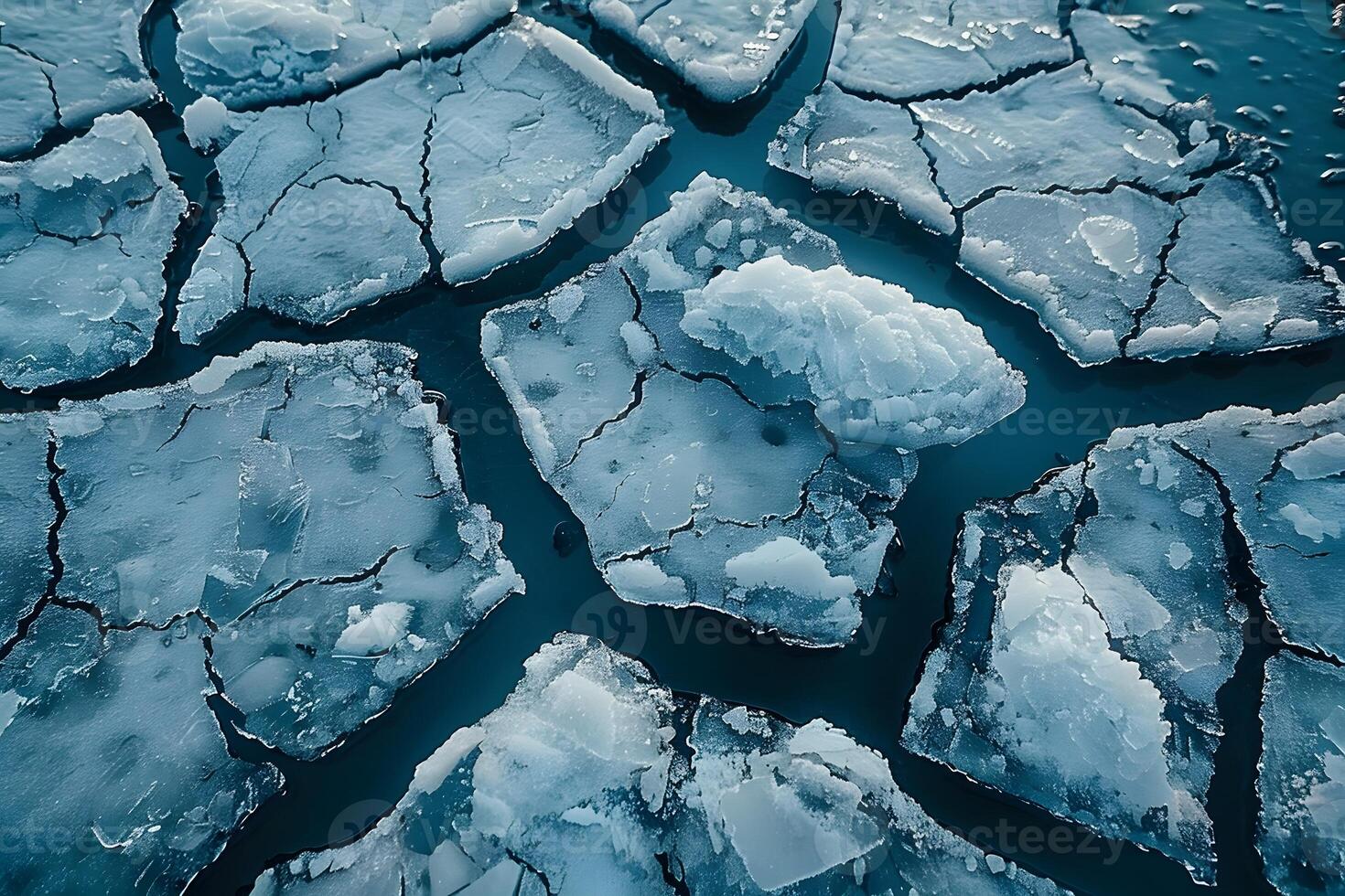 Aerial View of Cracked Ice Floating on Tranquil Arctic Water - Nature's Frozen Art photo