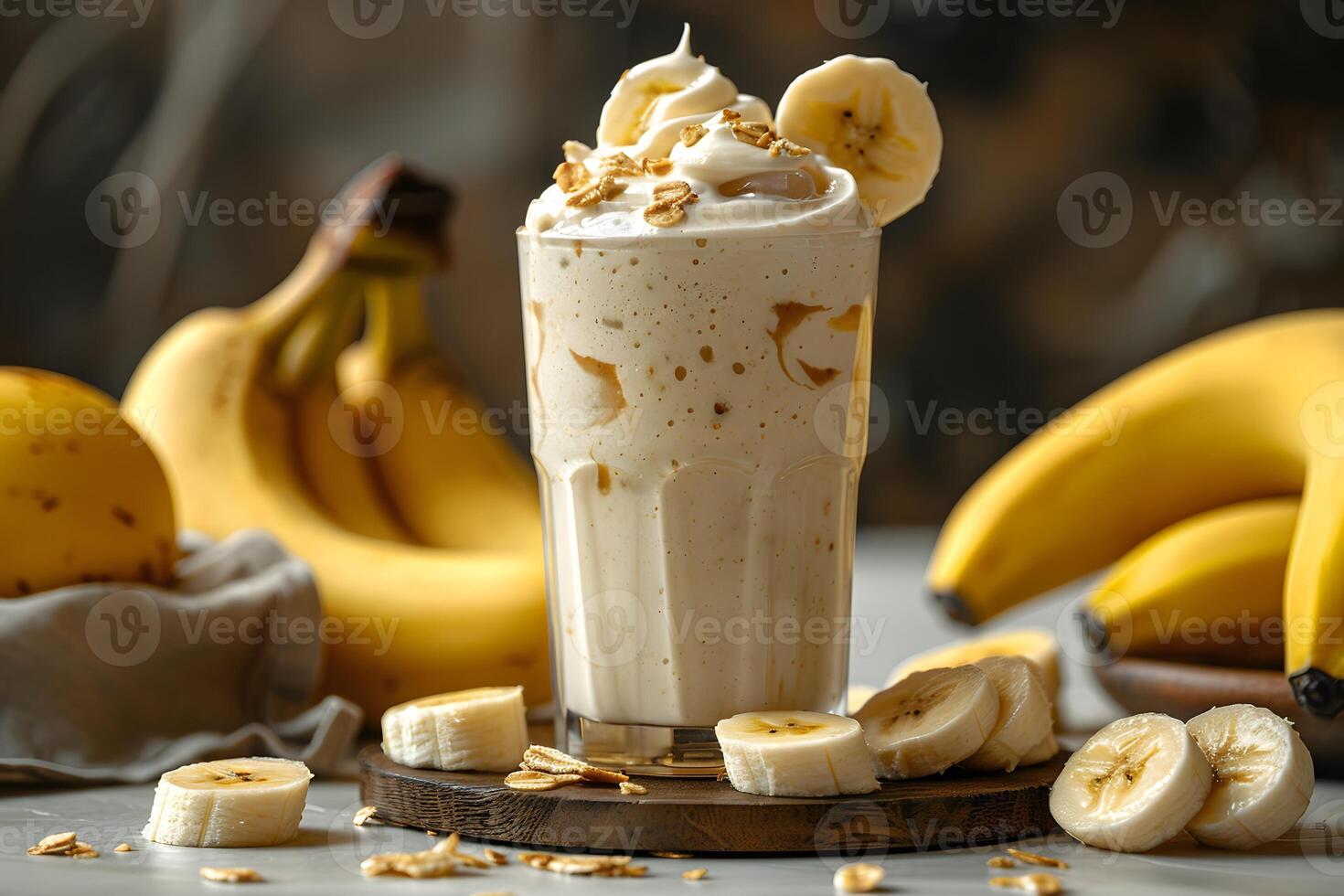 Refreshing Banana Smoothie with Oats - Ideal for Healthy Breakfast or Snack photo