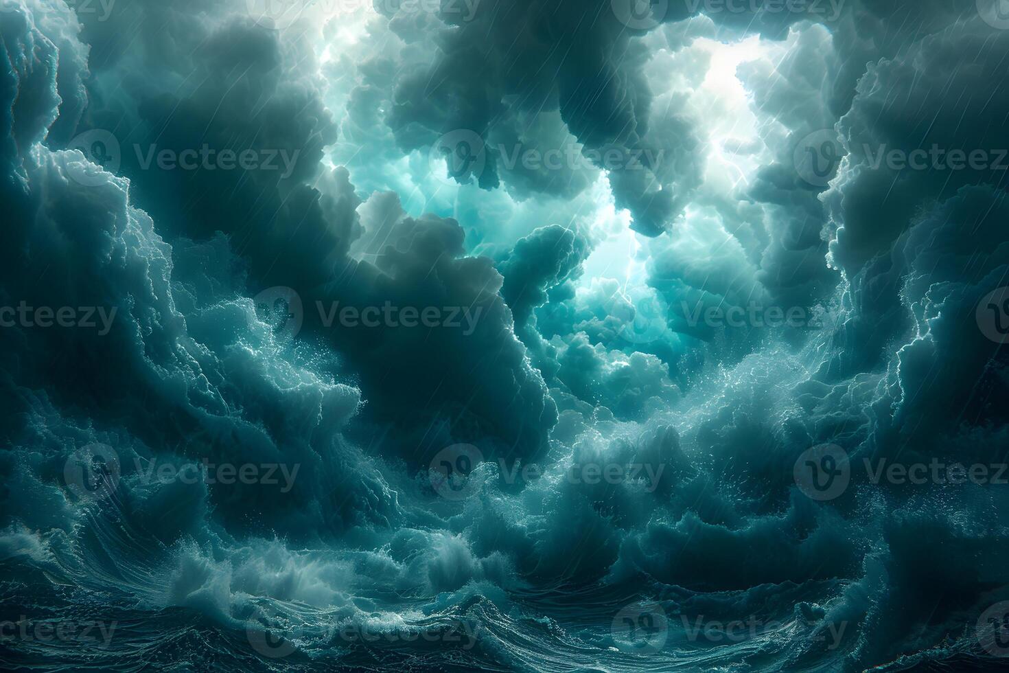 Dramatic Stormy Ocean Scene with Majestic Cloud Formations for Atmospheric Art photo