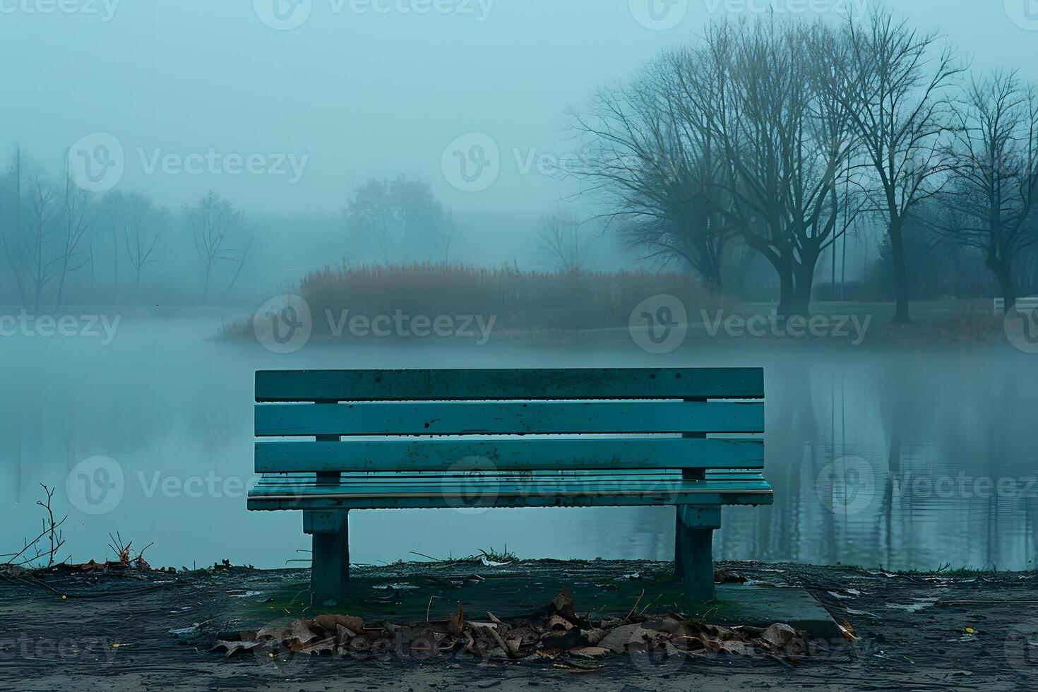 Serene Autumn Morning by Misty Lake Tranquil Nature Scene for Calm and Relaxation photo