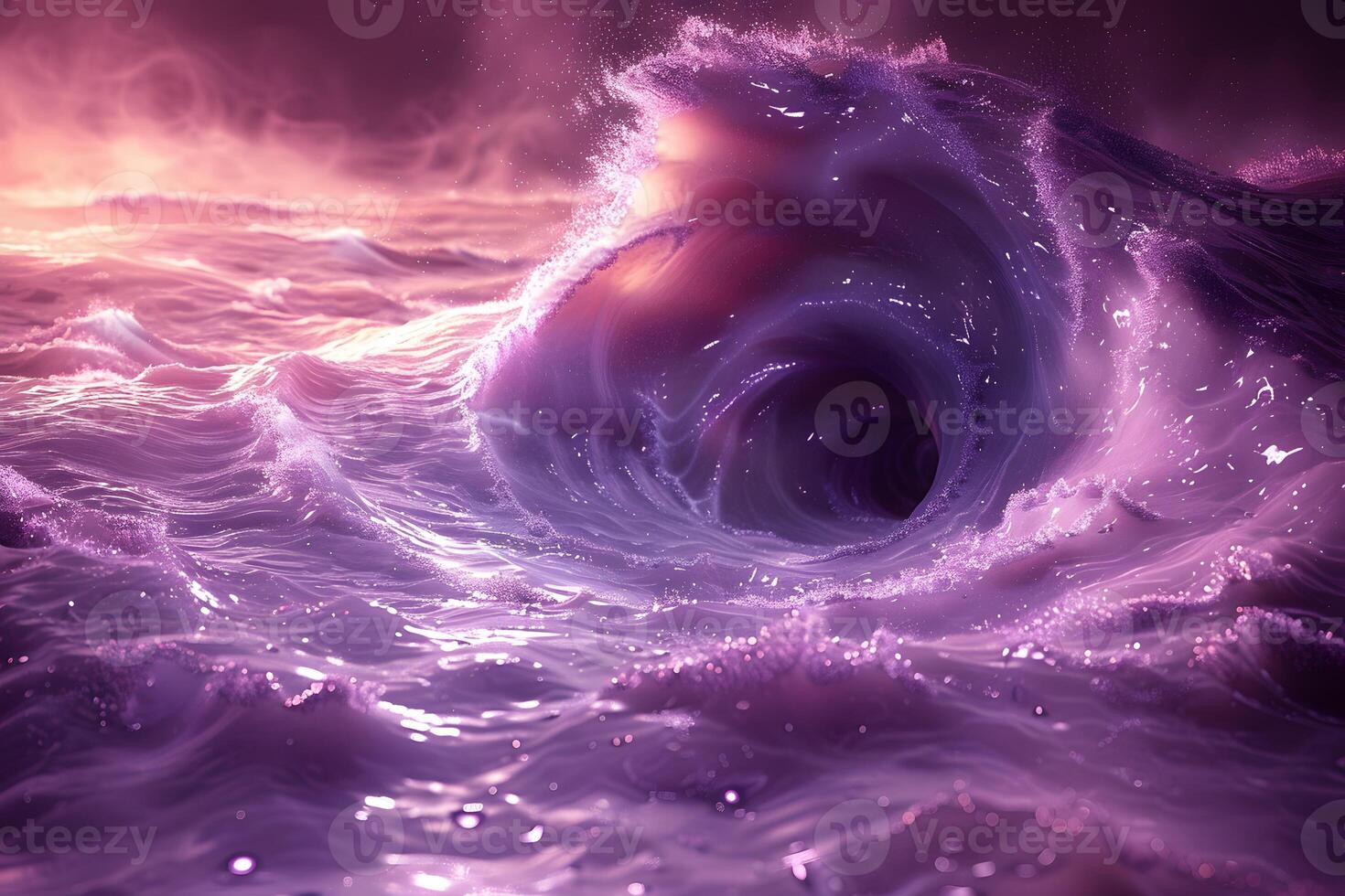Surreal Ocean Vortex with Ethereal Purple Waves and Magical Glow photo