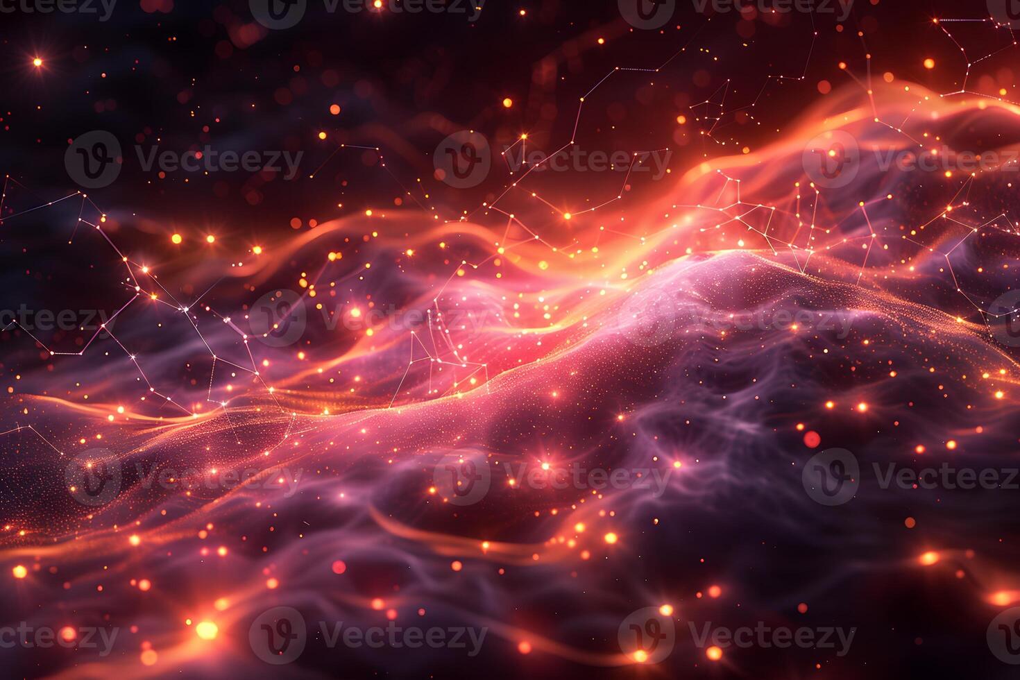 Abstract Futuristic Network of Glowing Particles and Waves photo