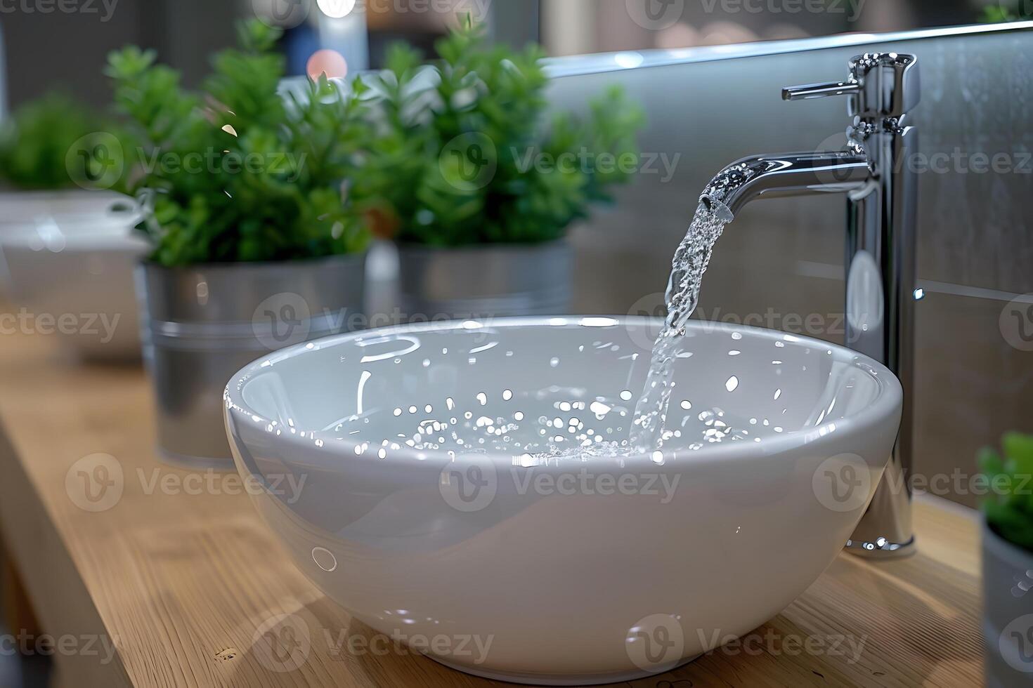 Elegant Bathroom Design with Modern Sink and Flowing Water in a Serene Setting photo