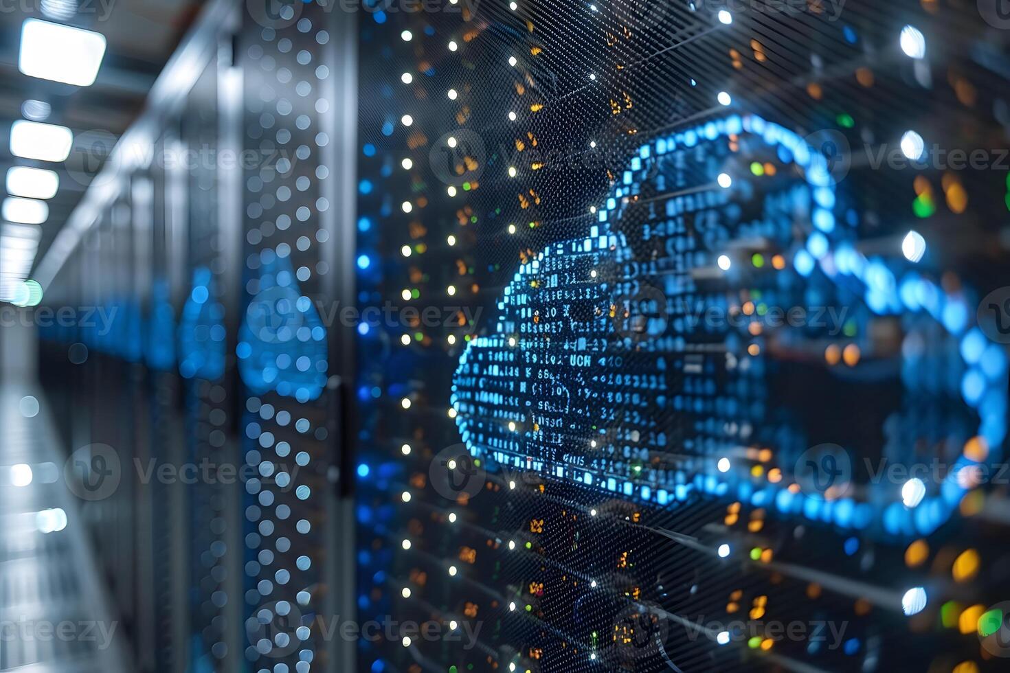 Cloud Computing Data Center Technology with Digital Cloud Icon photo