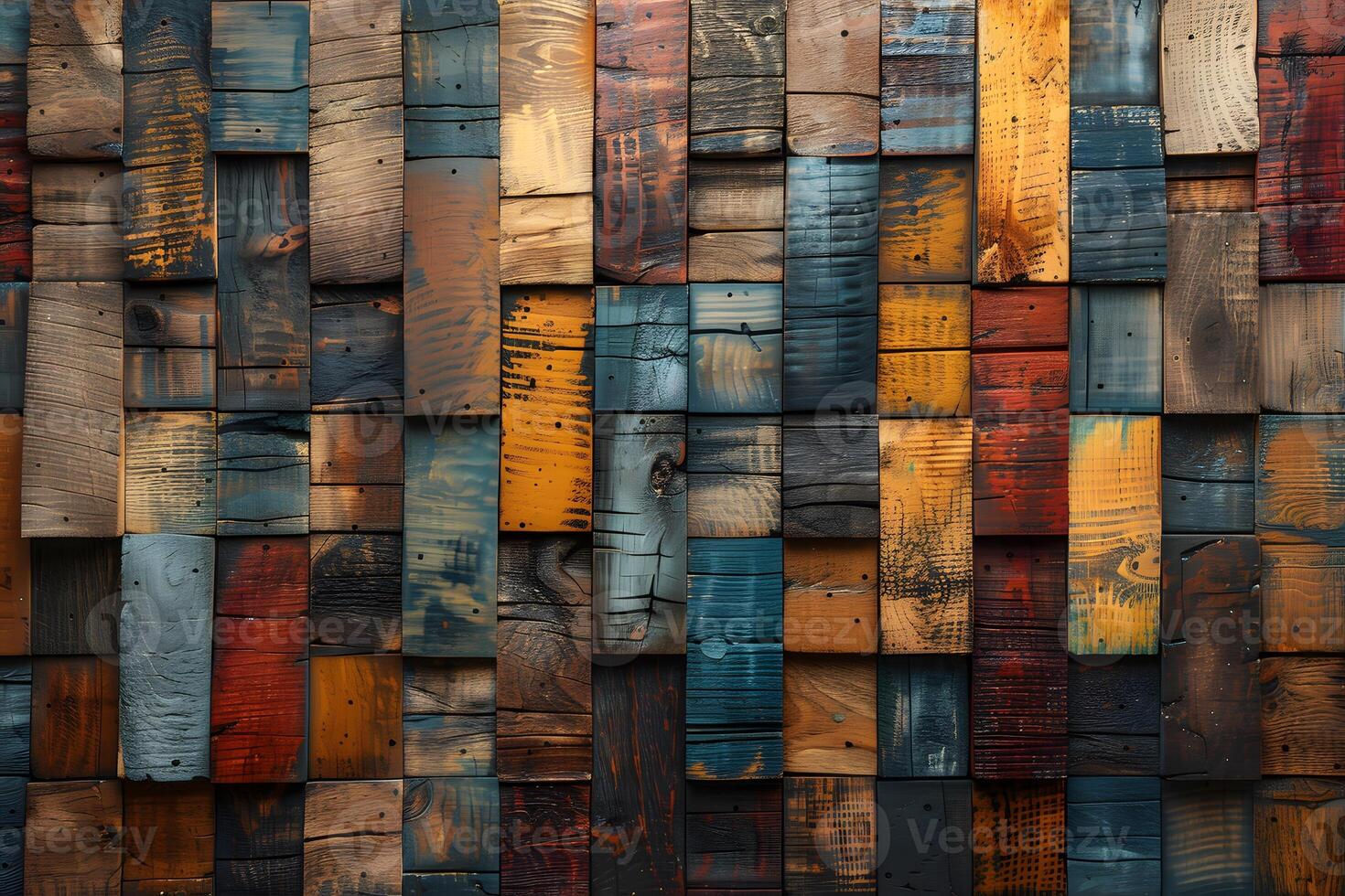 Rustic Wooden Wall Texture with Colorful Painted Planks - Perfect for Design and Backgrounds photo