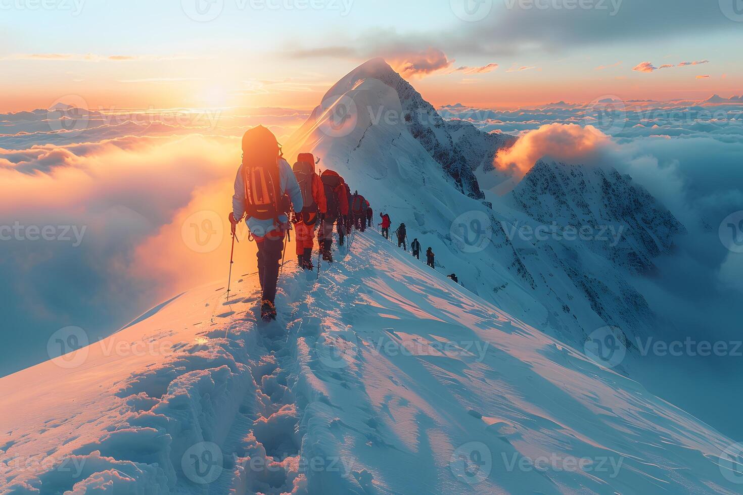 Sunset Summit Expedition on Snowy Mountain Ridge Adventure and Exploration photo
