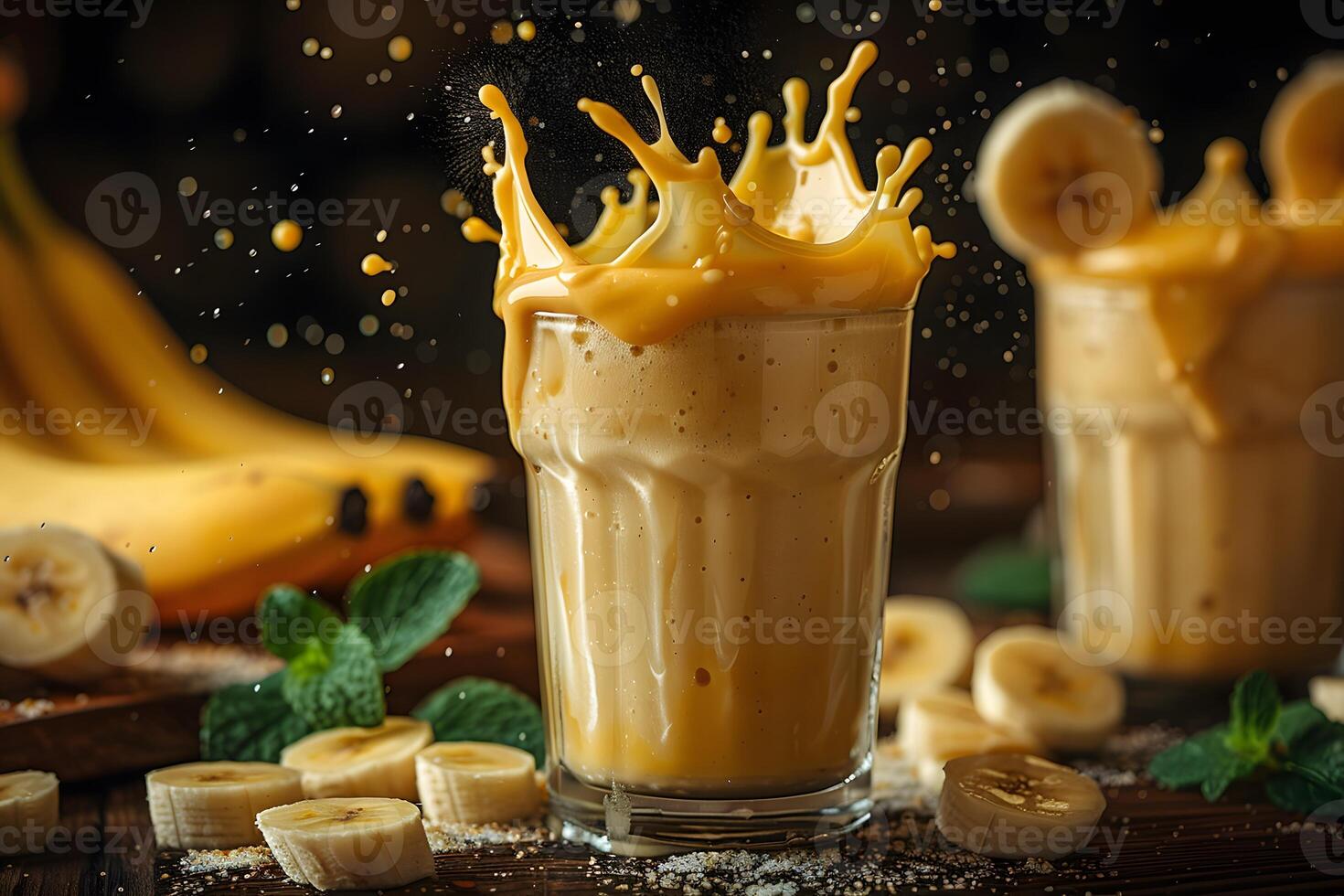Refreshing Banana Smoothie Splash with Fresh Ingredients photo