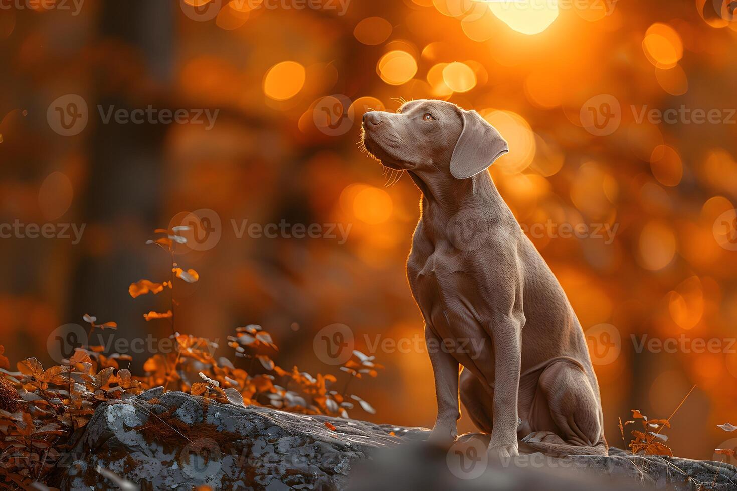 Golden Autumn Afternoon with a Thoughtful Dog in Nature photo