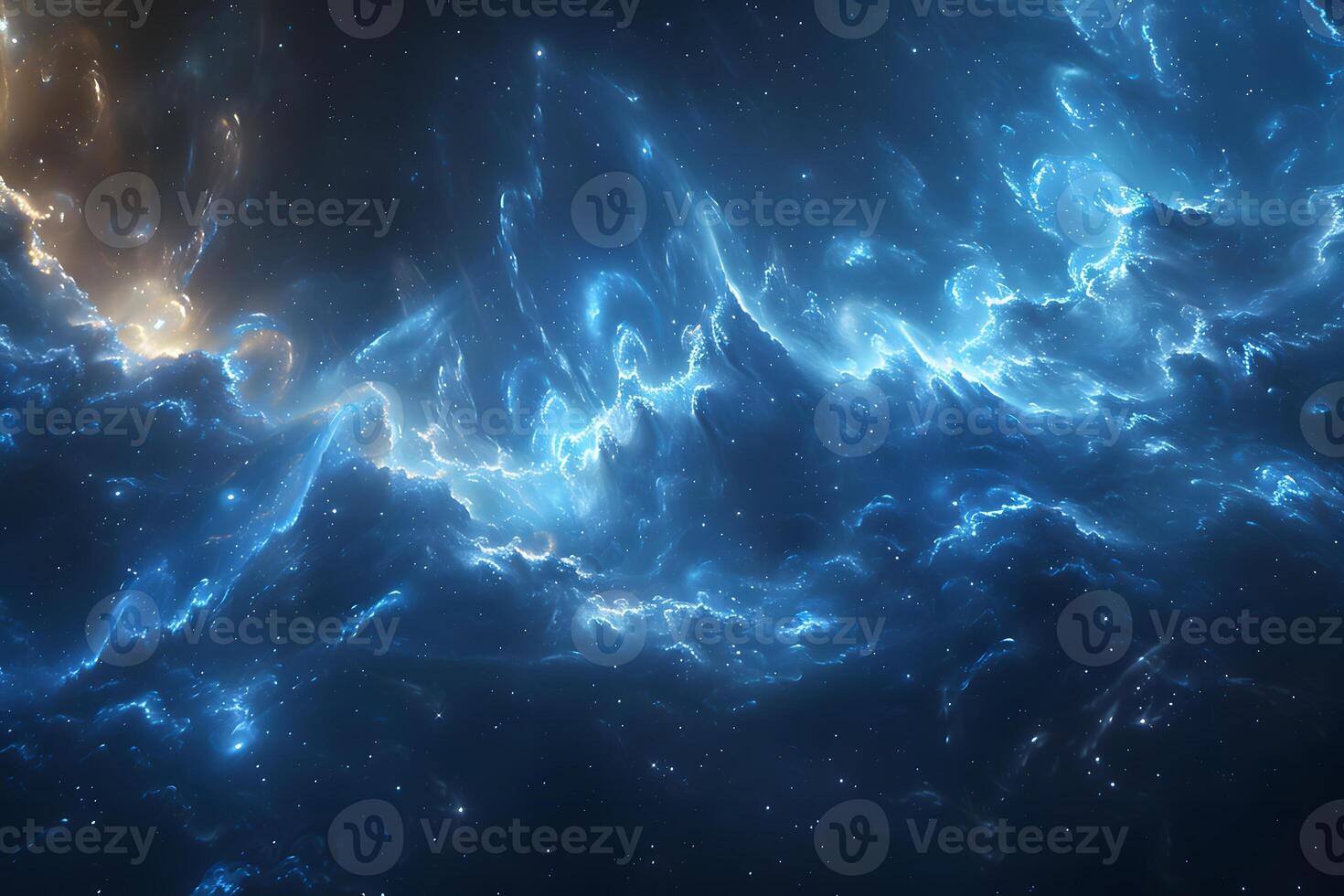 Majestic Cosmic Landscape Blue Nebula and Star Field in Deep Space photo