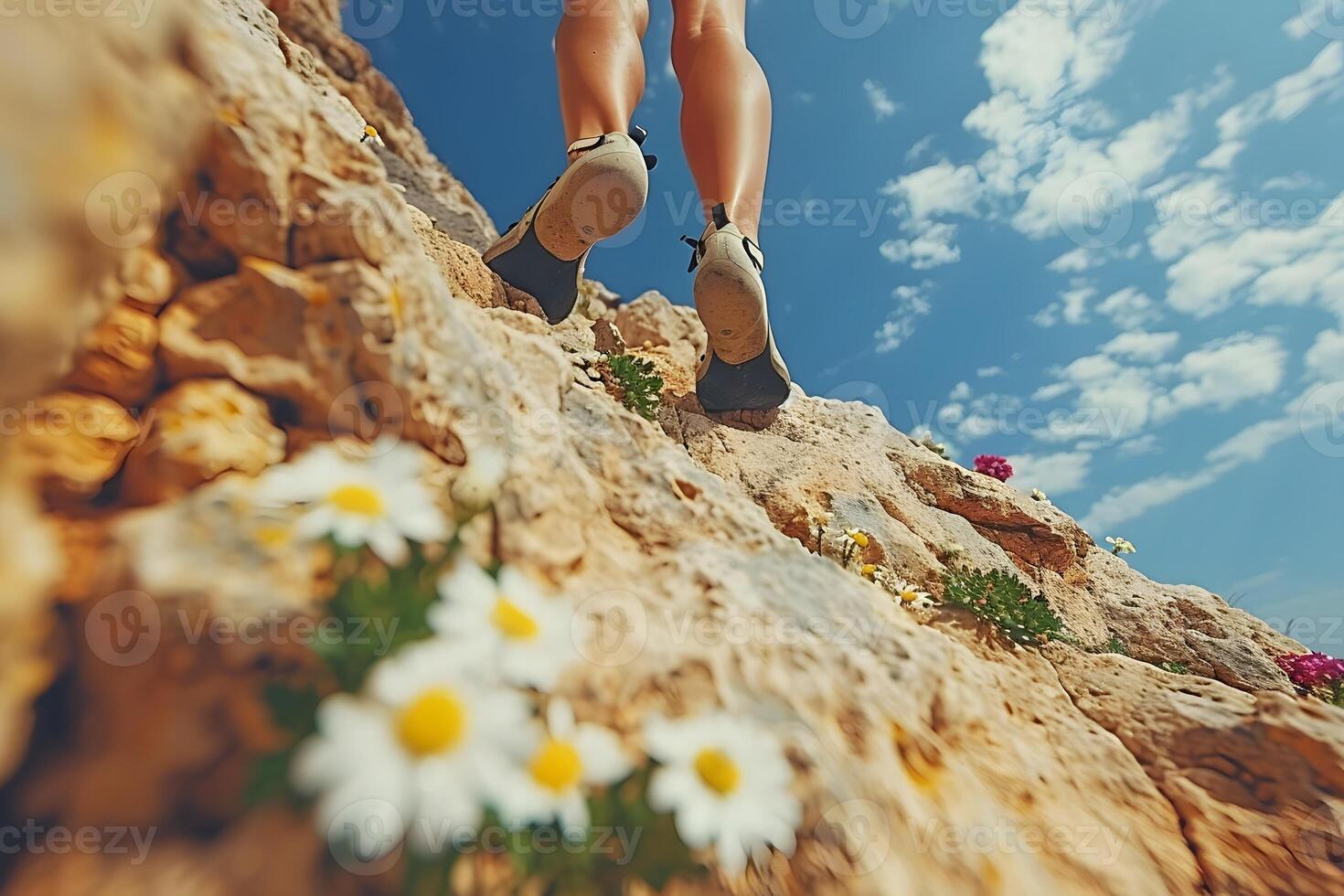 Adventure Hiking Climbing Rocky Terrain in Scenic Wilderness photo