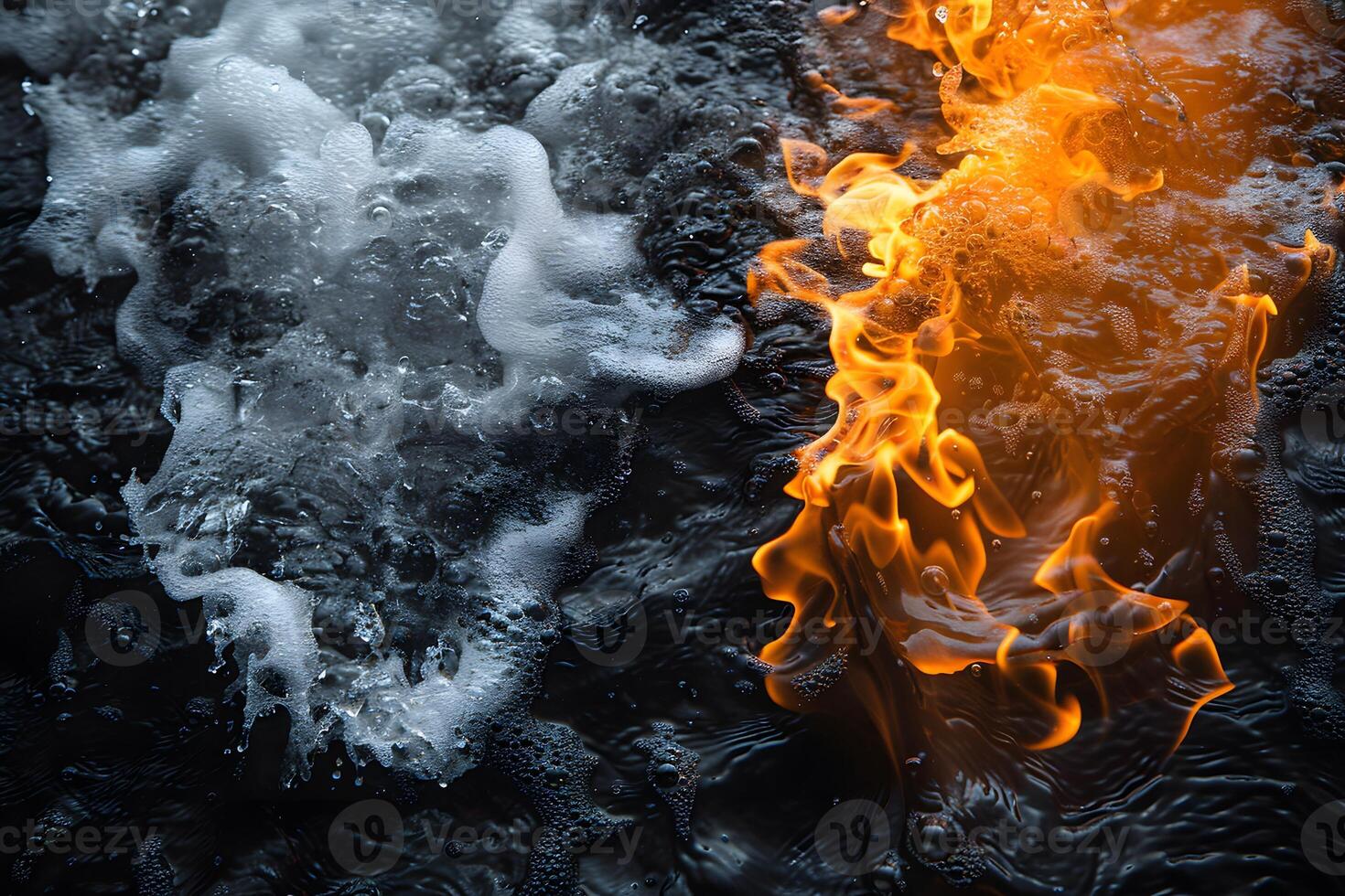 Dynamic Contrast of Elemental Forces Ice and Fire with Water Textures for Artistic Design photo