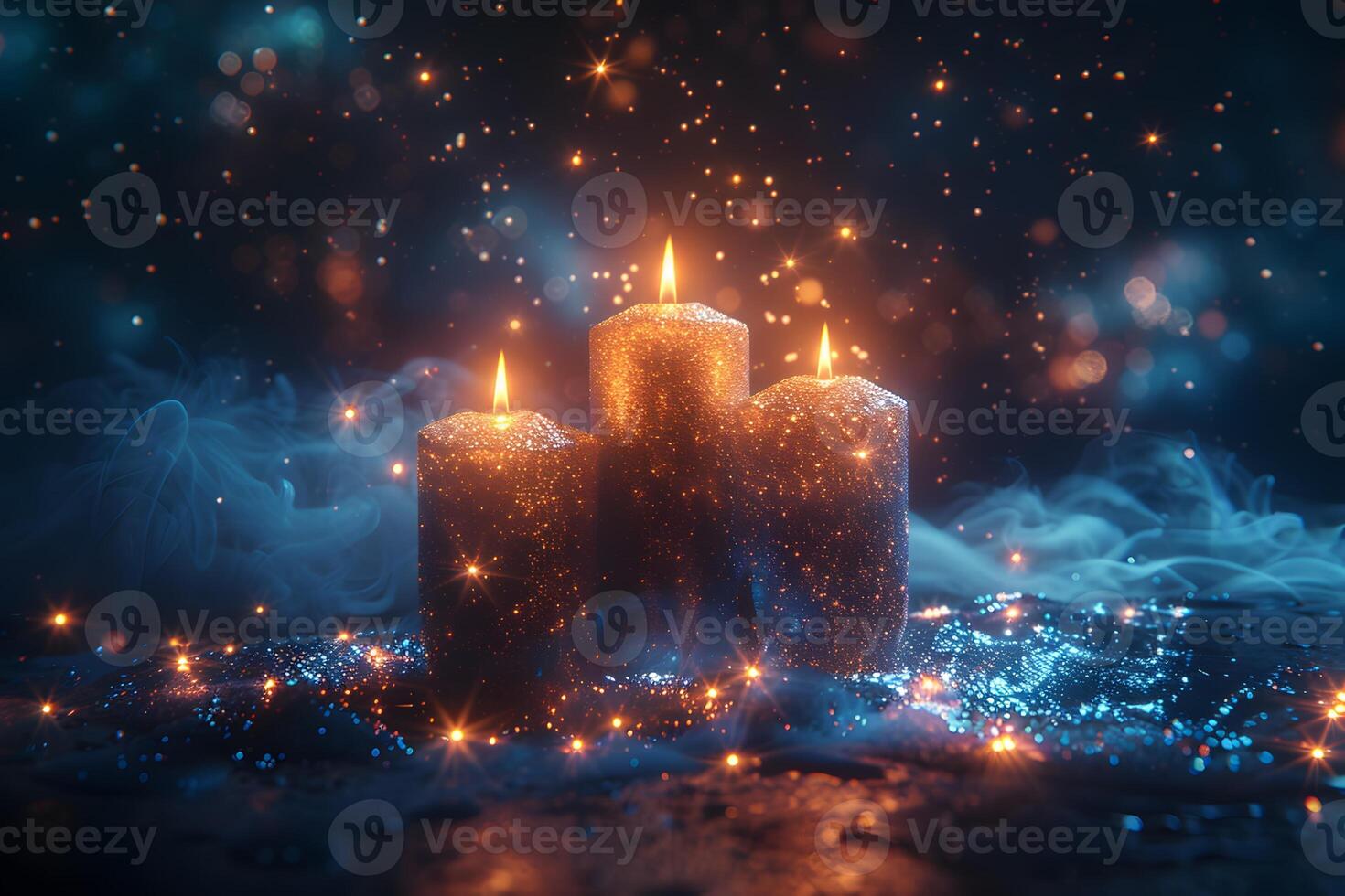 Magical Glittering Candles with Ethereal Smoke and Starry Lights for Enchanting Ambiance photo