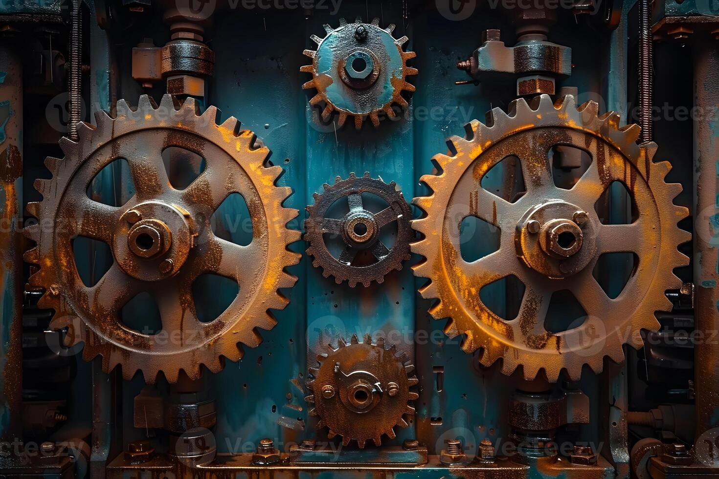 Vintage Industrial Gears in Harmony Rusty Mechanical Art photo
