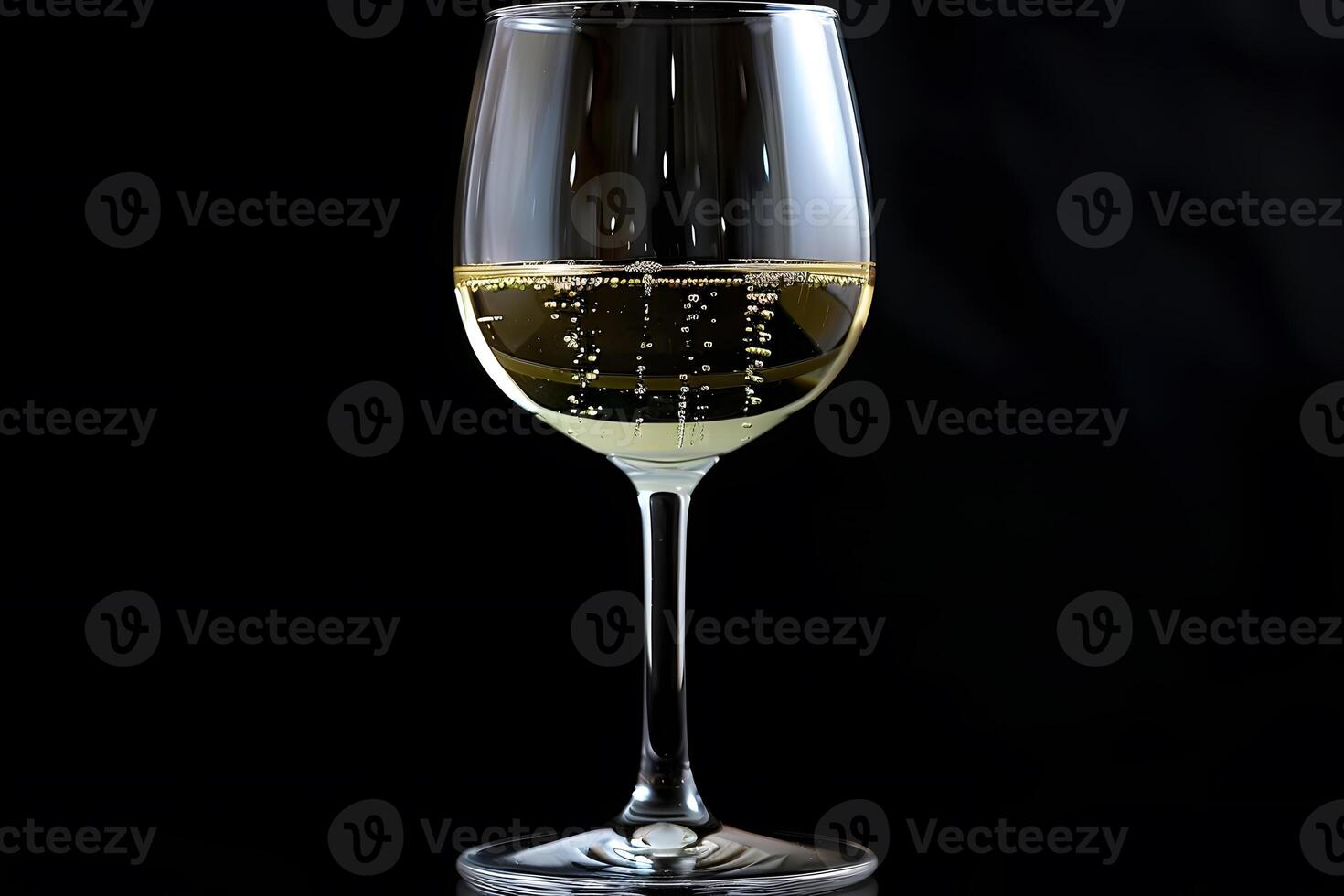 Elegant Glass of White Wine Sparkling Against Black Background for Refined Dining Experience photo