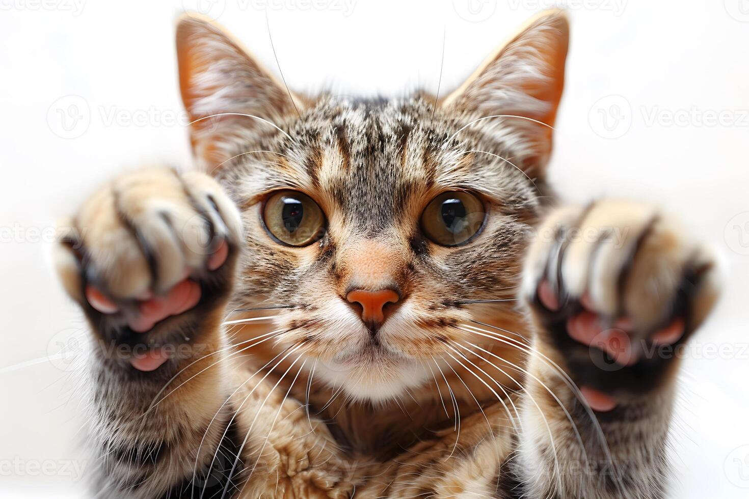 Playful Tabby Cat in Focus - Perfect for Pet-Themed Graphics and Cards photo