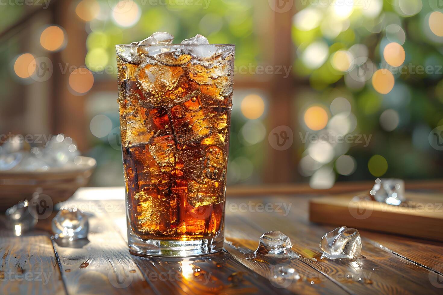 Refreshing Iced Cola Beverage in Sunlit Setting for Summer Vibes photo