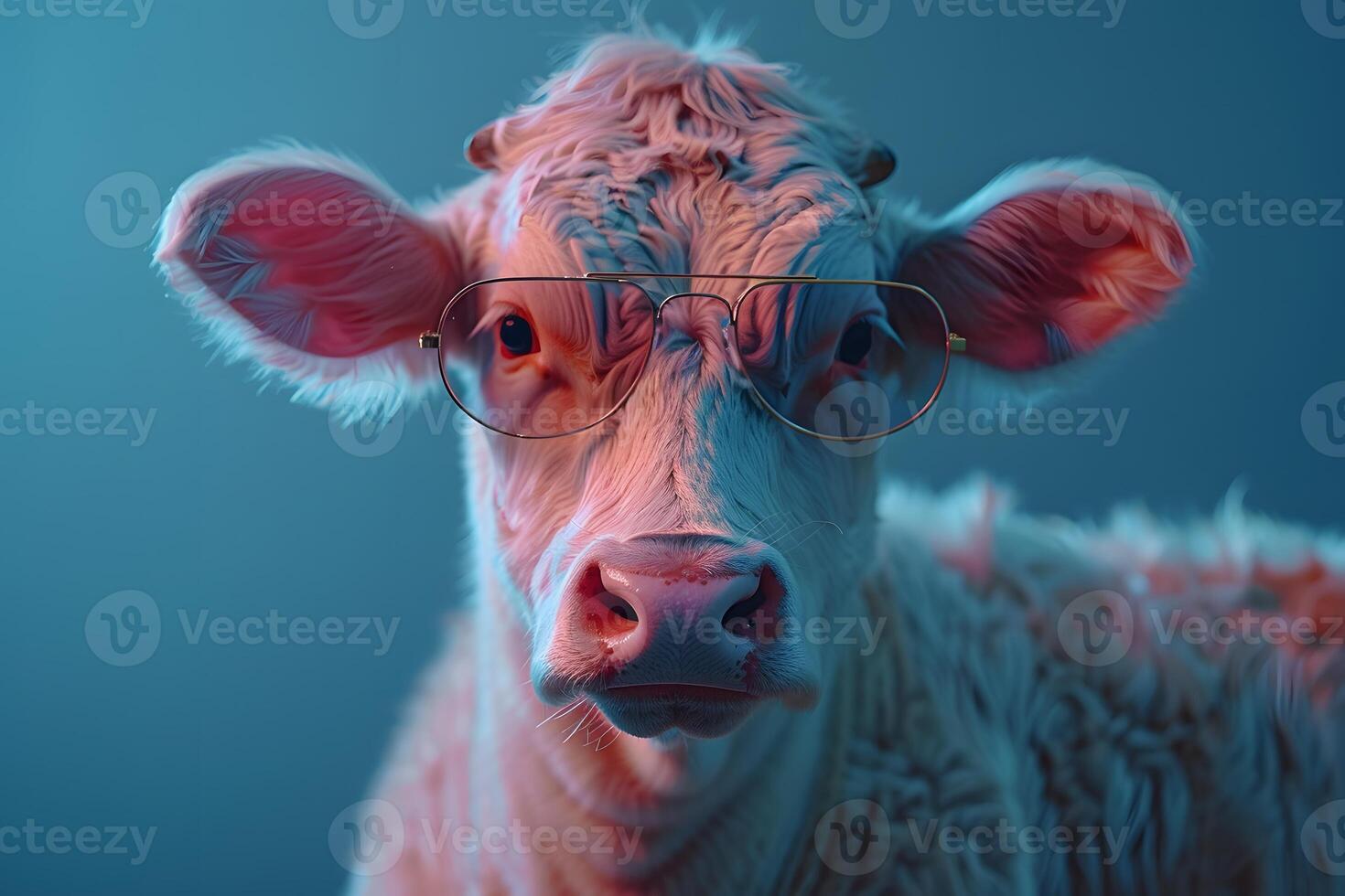 Quirky Cow in Glasses Against Moody Lighting for Creative Design photo