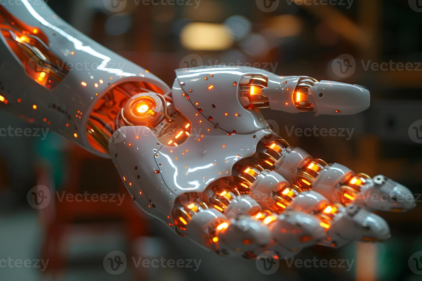 Futuristic Robotic Arm Concept with Glowing Lights for Technology and Innovation Design photo