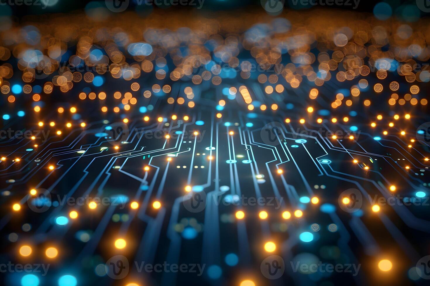Futuristic Circuit Board with Glowing Lights for Technology and Innovation Design photo