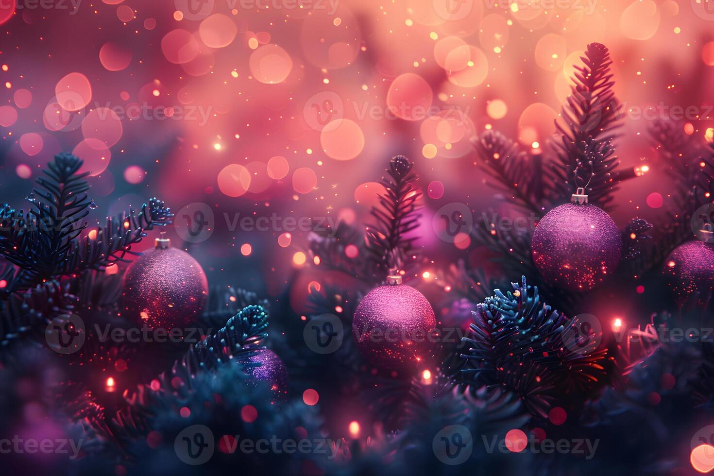 Sparkling Holiday Magic Festive Christmas Tree with Glowing Ornaments and Bokeh Lights photo
