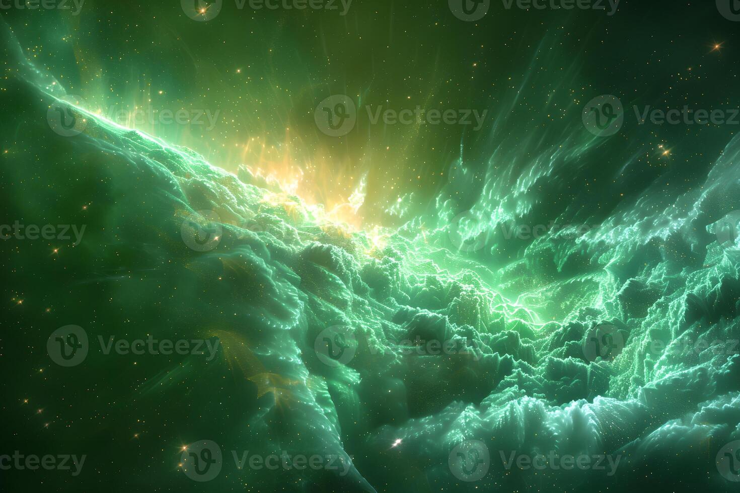 Enigmatic Green Nebula Galaxy with Cosmic Clouds for Science and Space Exploration photo