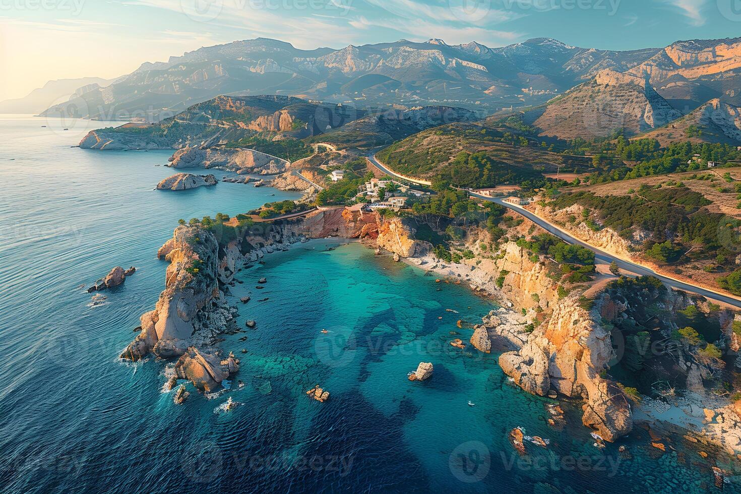 Scenic Aerial View of Coastal Cliffs and Azure Waters - Perfect for Travel Brochures and Posters photo