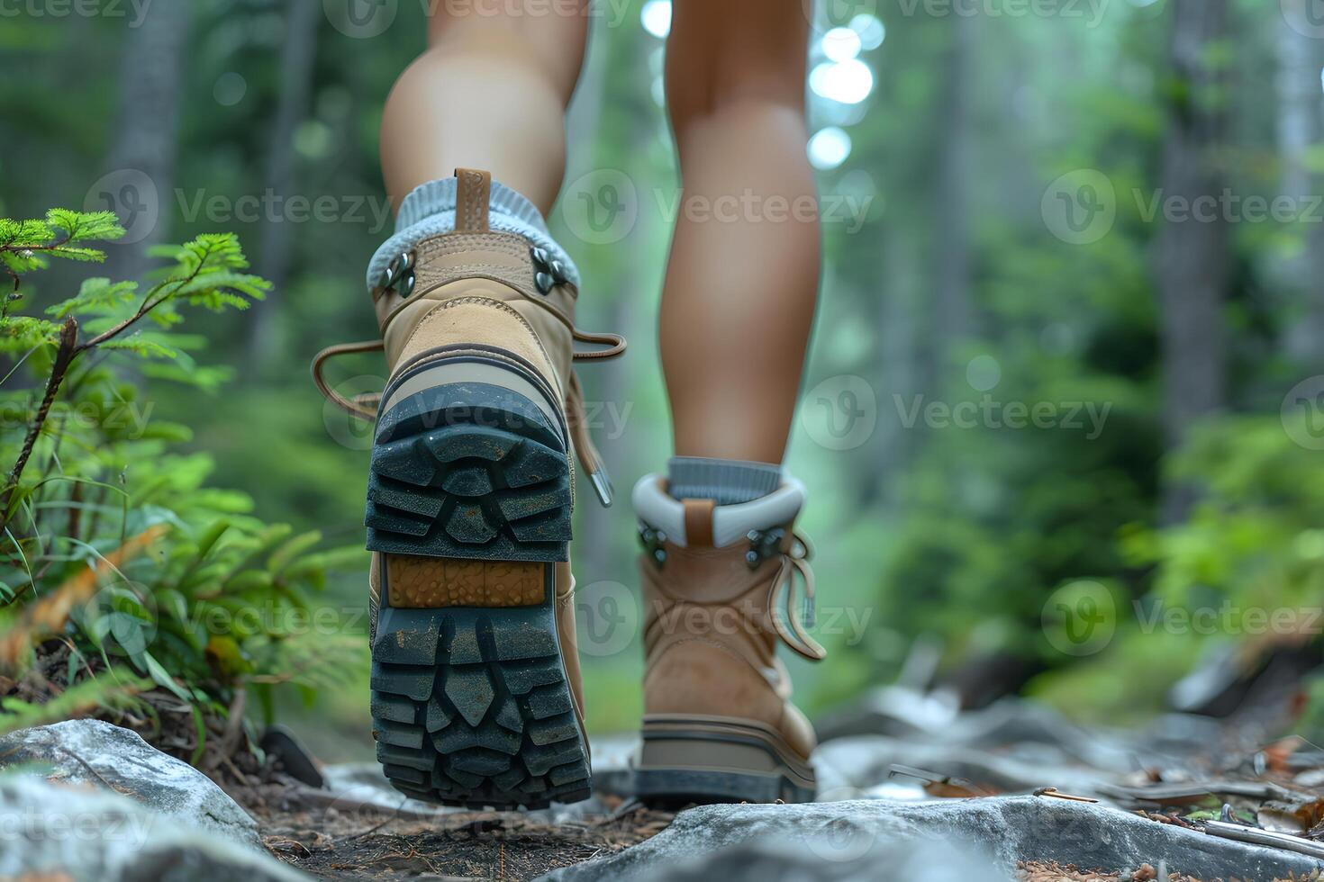 Exploring Nature Hiking Adventure in the Forest with Durable Footwear photo