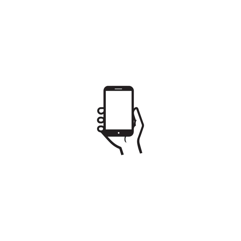 Hand Holding Smart Phone . Black hand holding smart phone icon on white background. illustration vector