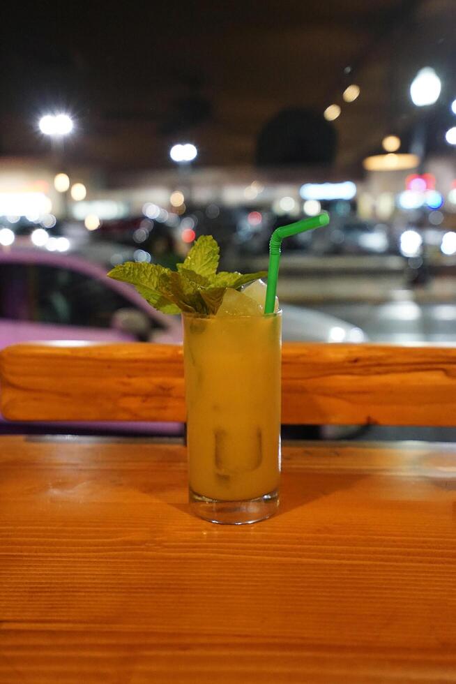 Close up Fancy drink in colorful ceramic cup photo