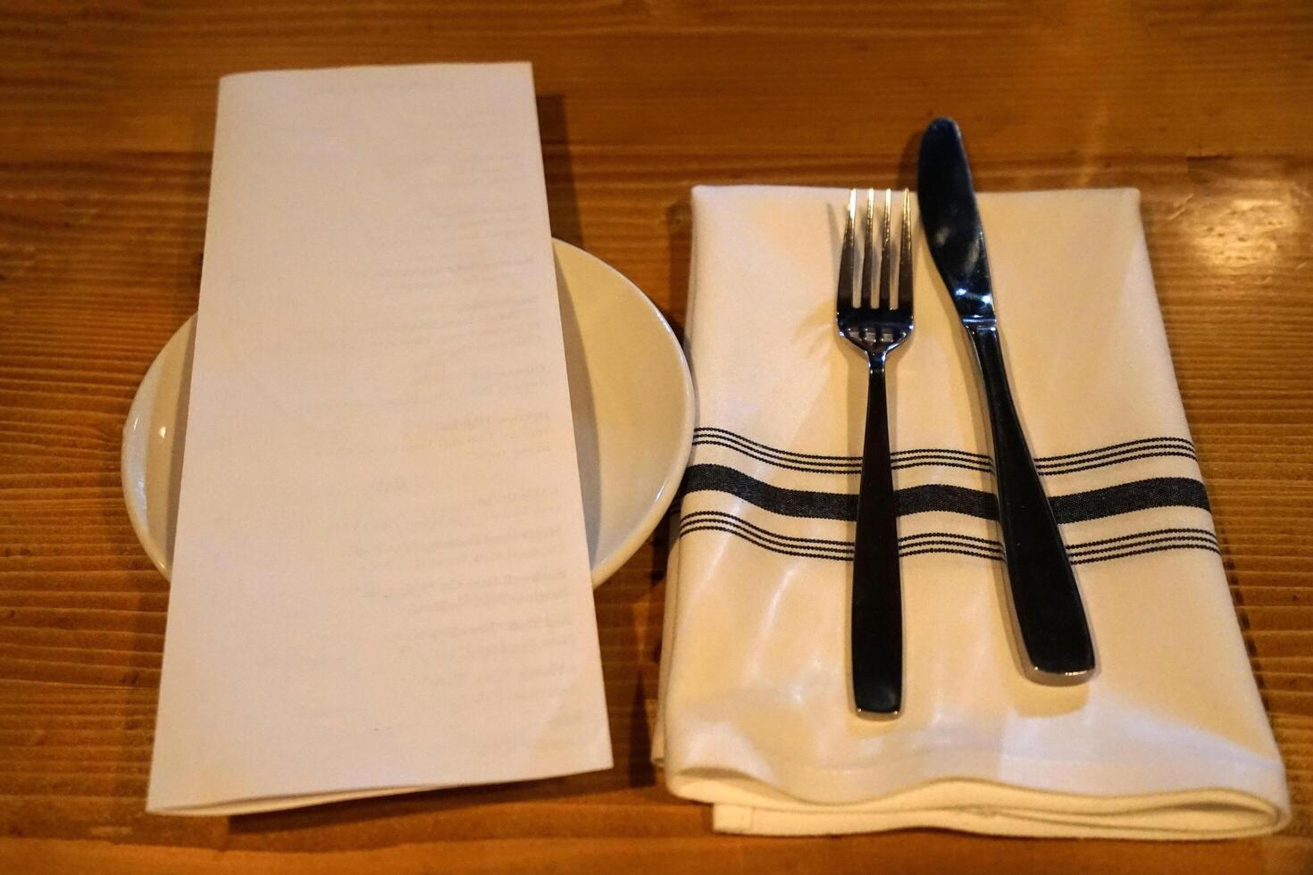 Close up table setting and arrangement in European style photo