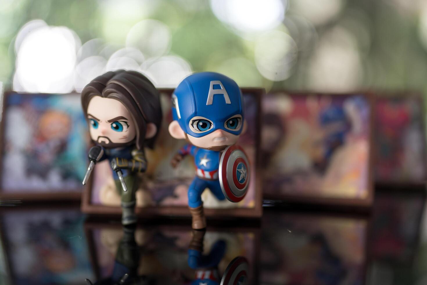 Bangkok, Thailand - December 4, 2024 Captain America and Bucky, Frame Series Figures from Pop Mart shop photo