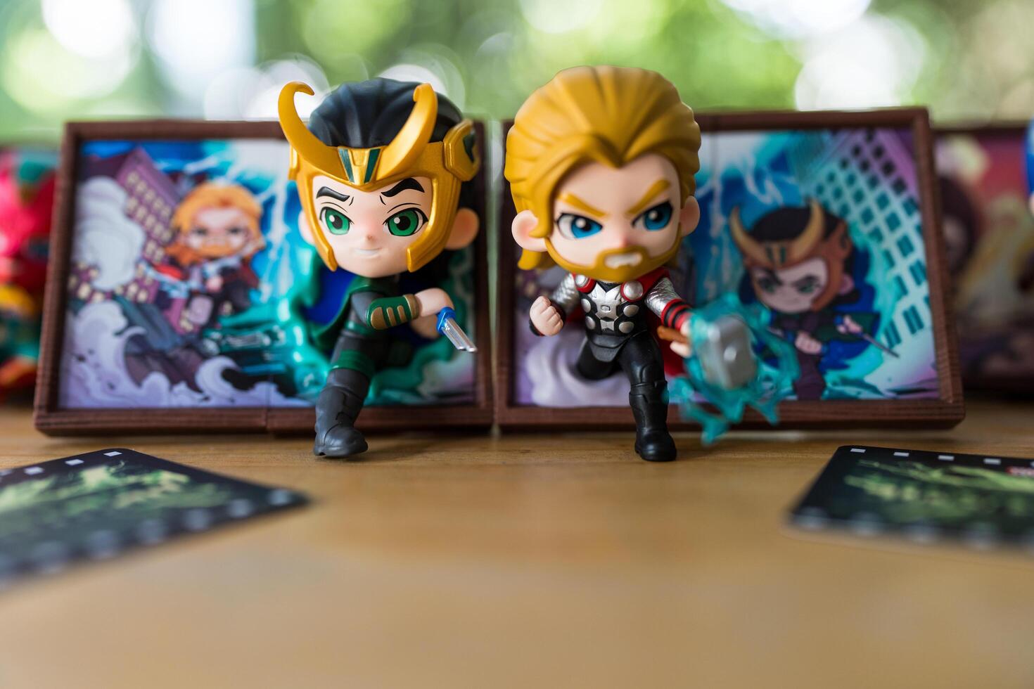 BANGKOK, THAILAND - DECEMBER 06, 2024 Thor and Loki, Frame Series Figures from Pop Mart shop. photo