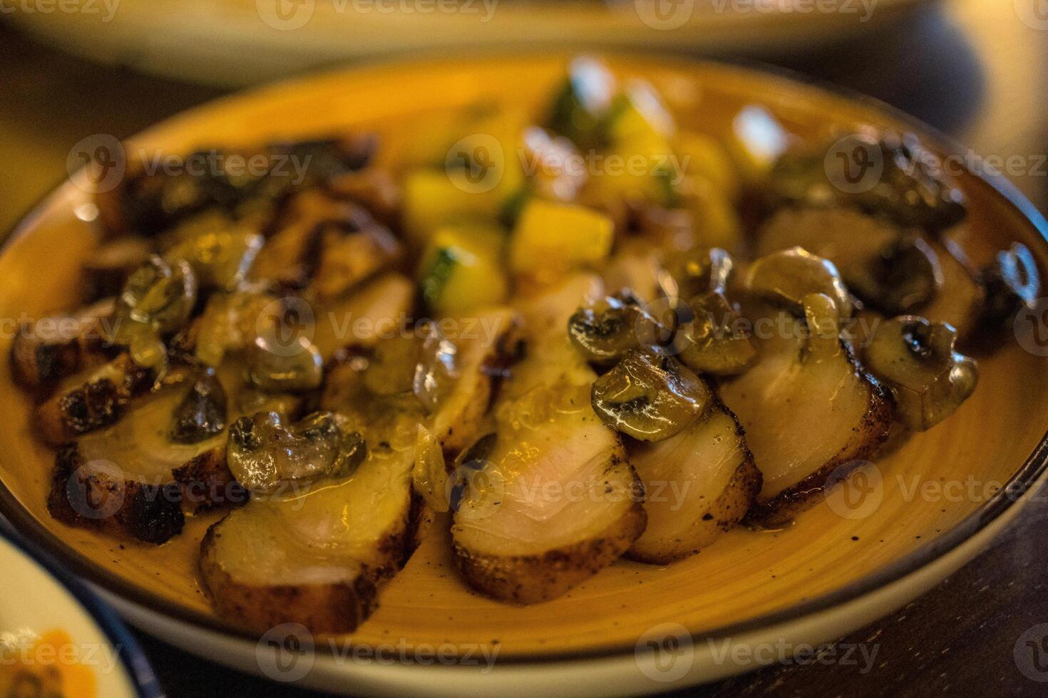 Roast beef with truffle sauce photo