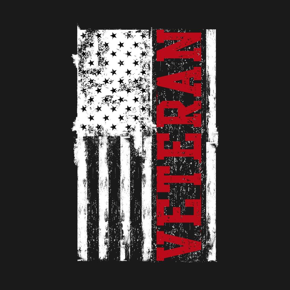 Grunge Style Black and White Veteran Flag, Veteran With American Flag, idea for t-shirt, banner, poster, us flag 1776 vector