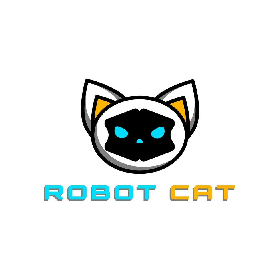 A robot cat logo with blue eyes vector
