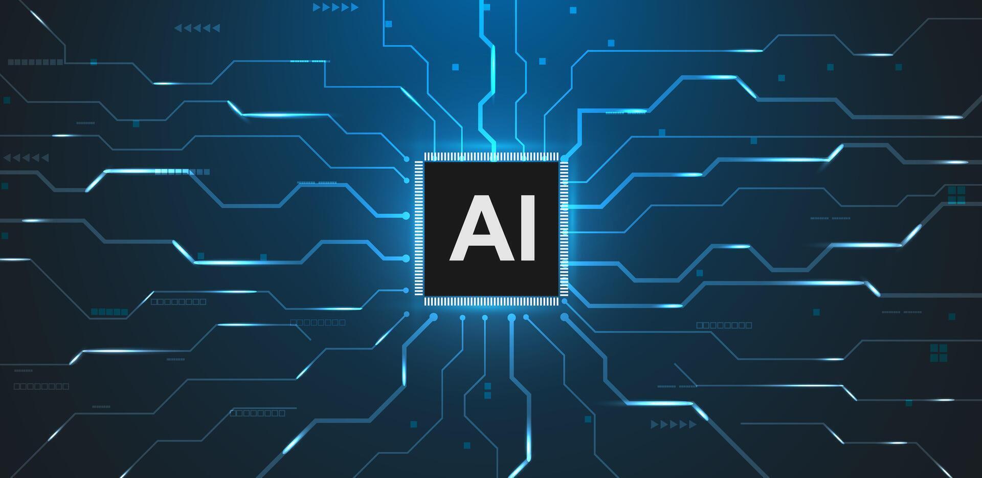 AI circuit board with blue background. Quantum computing technology using Artificial Intelligence vector