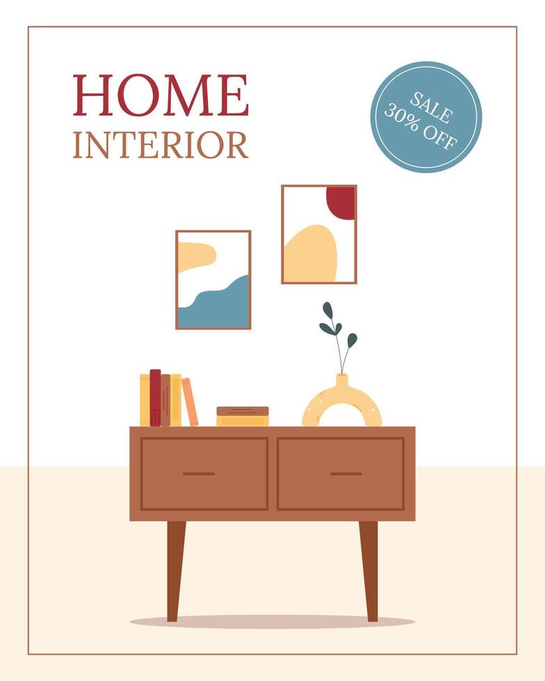 Modern flyer design with chest of drawers vector