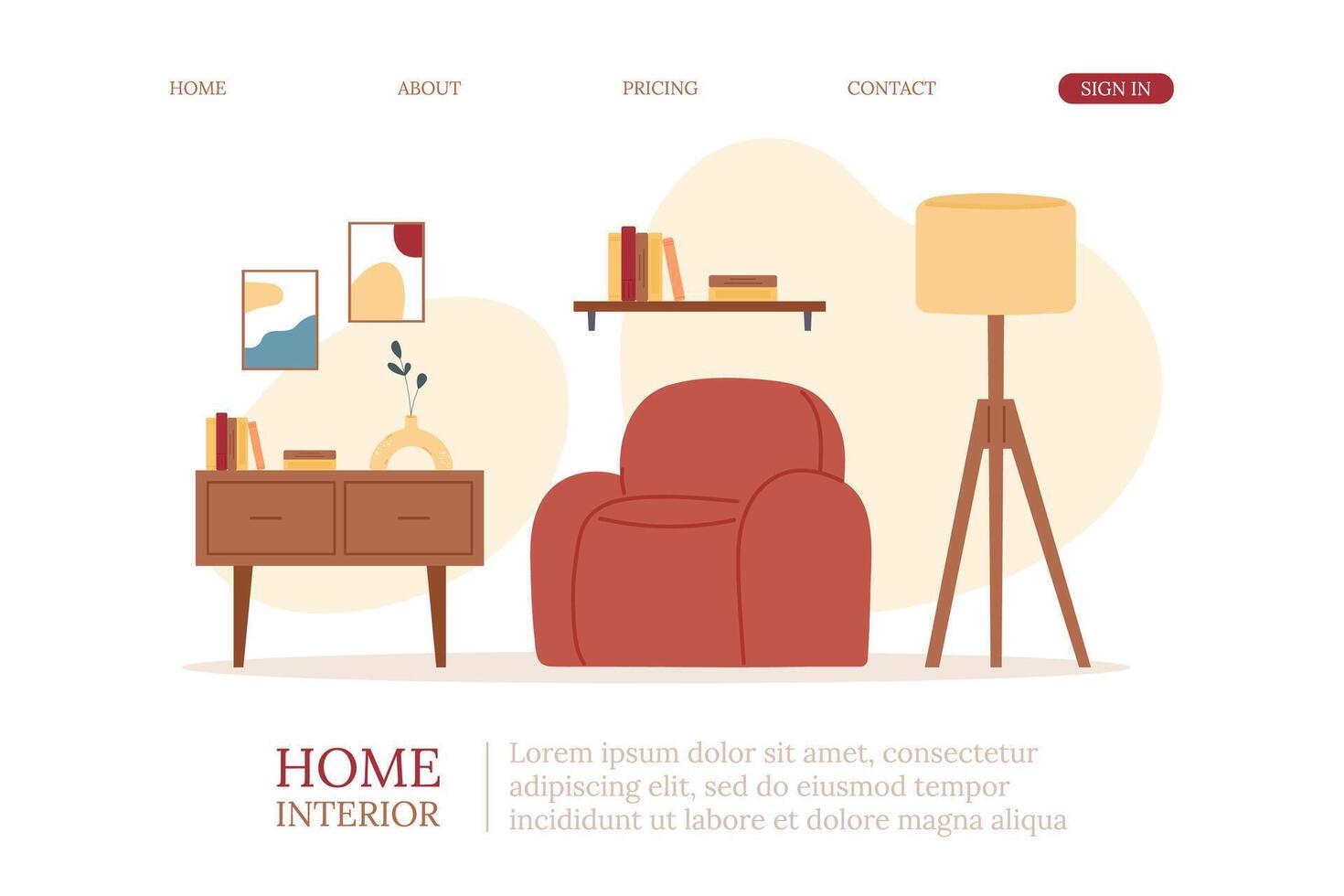 Web page design for interior design vector