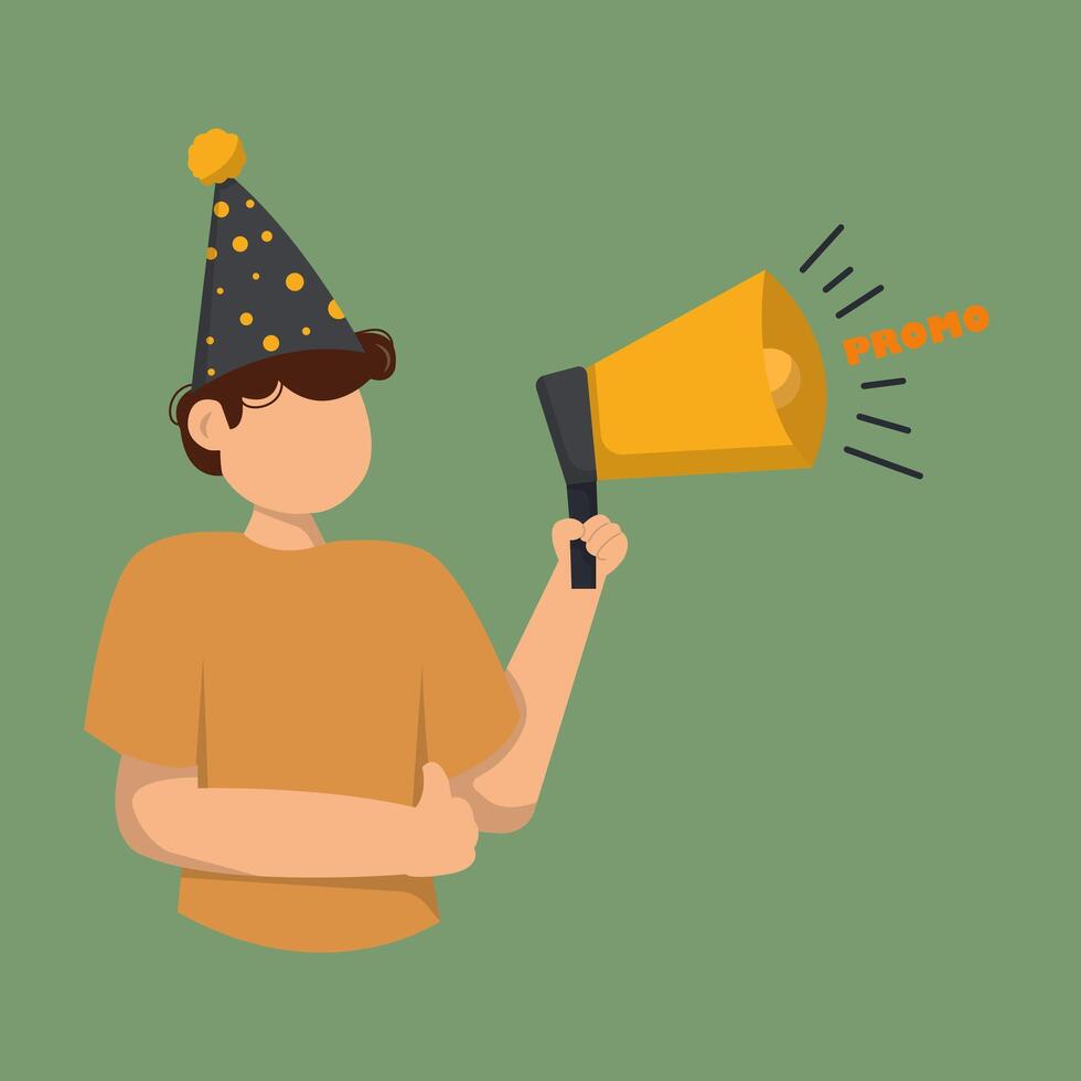cartoon illustration of man with megaphone and loudspeaker. vector