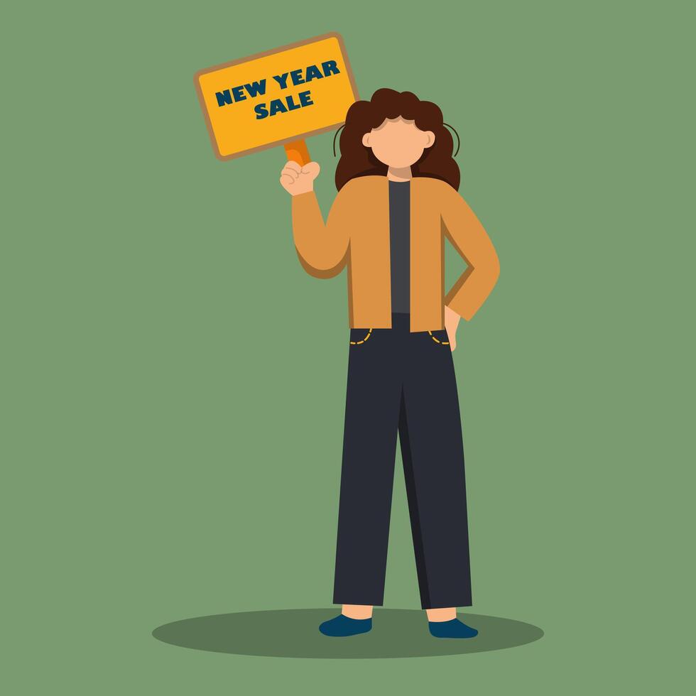 illustration of a girl with a sign for New Year's sale vector